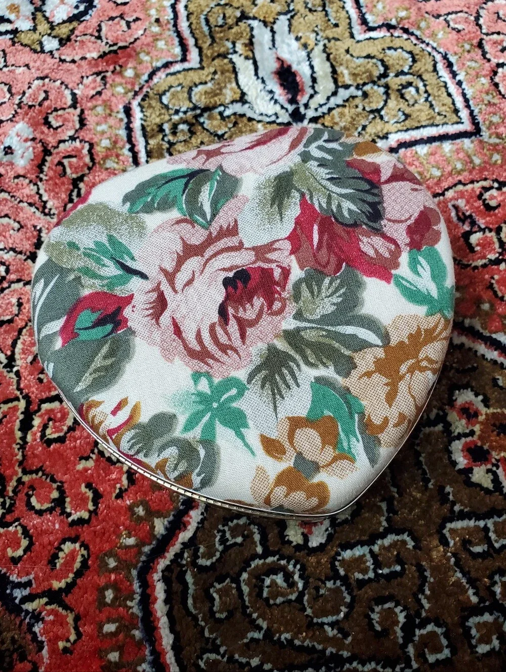 Vintage Floral Fabric Heart Shaped Jewelry Box